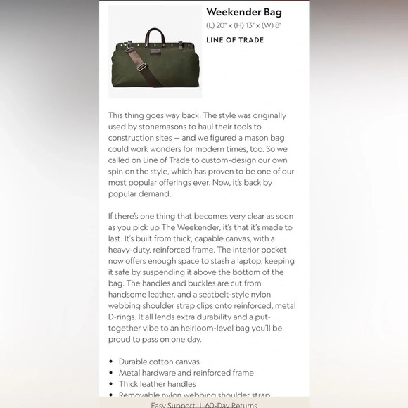 Line of Trade weekender bag olive green canvas w/ brown leather & nylon straps - Picture 16 of 16